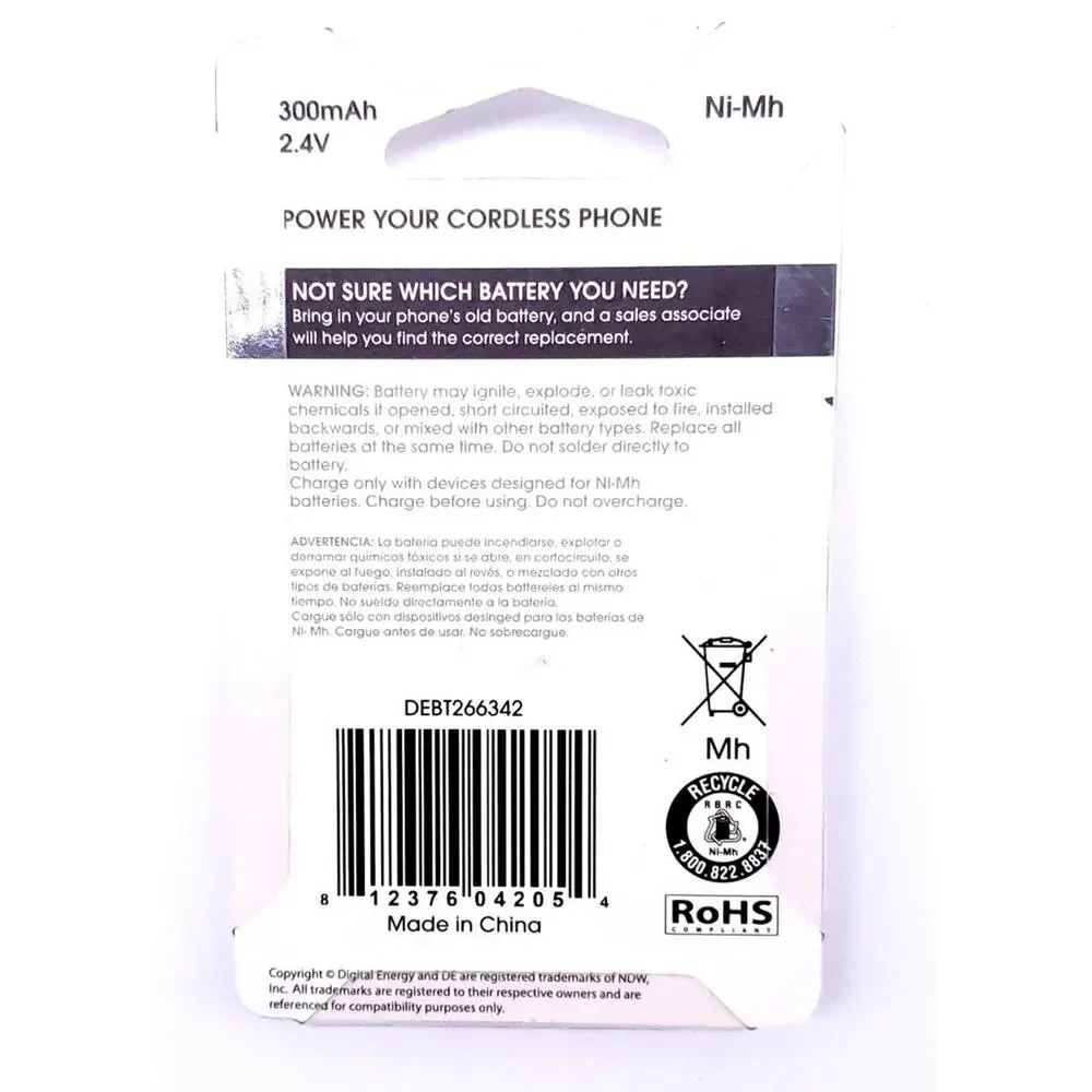 Cordless Phone Battery BT-266342 300 mAh 2.4V battery
